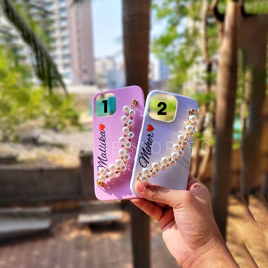 Pink & Light Purple Double Pearl Chain Mobile Cover