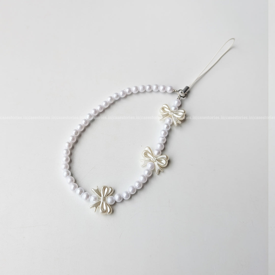 White Tiny Bow with Pearls Mobile Charm