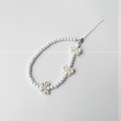 White Tiny Bow with Pearls Mobile Charm