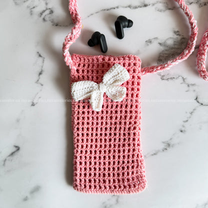 Blush Bow Crochet Phone Sling