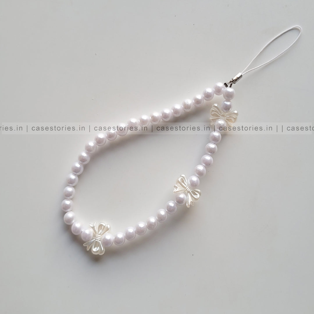 White Tiny Bow with Pearls Mobile Charm