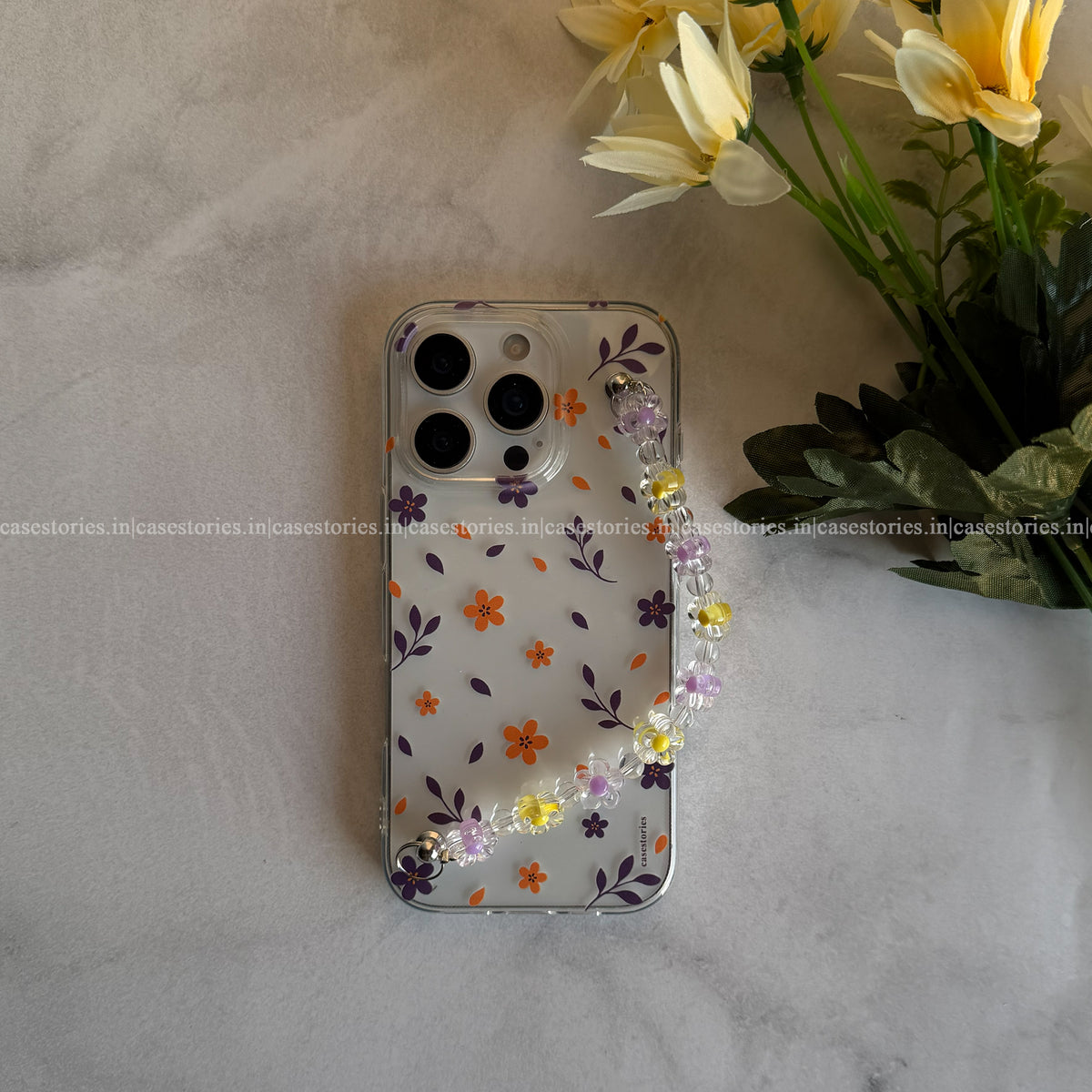 Violet Bloom Transparent Chain Case