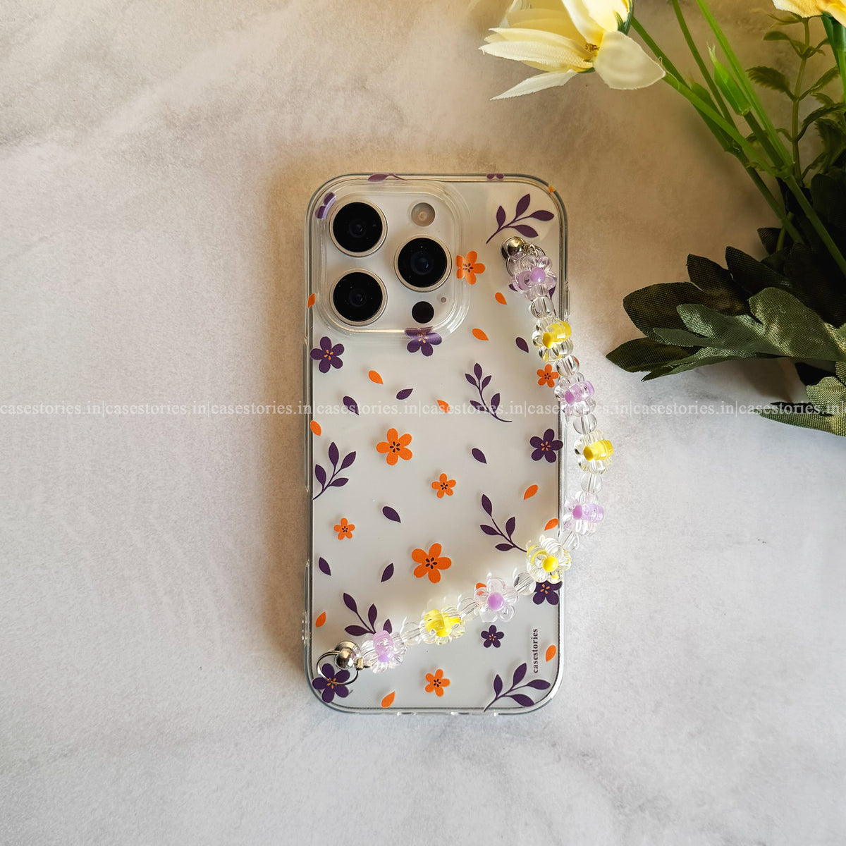 Violet Bloom Transparent Chain Case