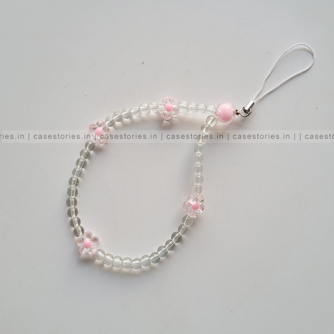 Pink Floral with Crystal Beads Mobile Charm