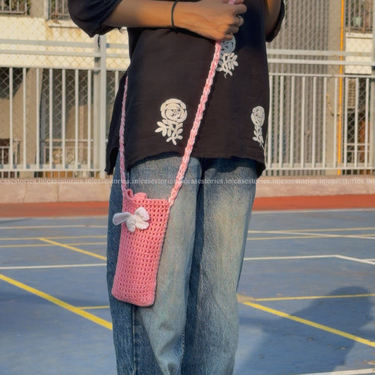 Blush Bow Crochet Phone Sling