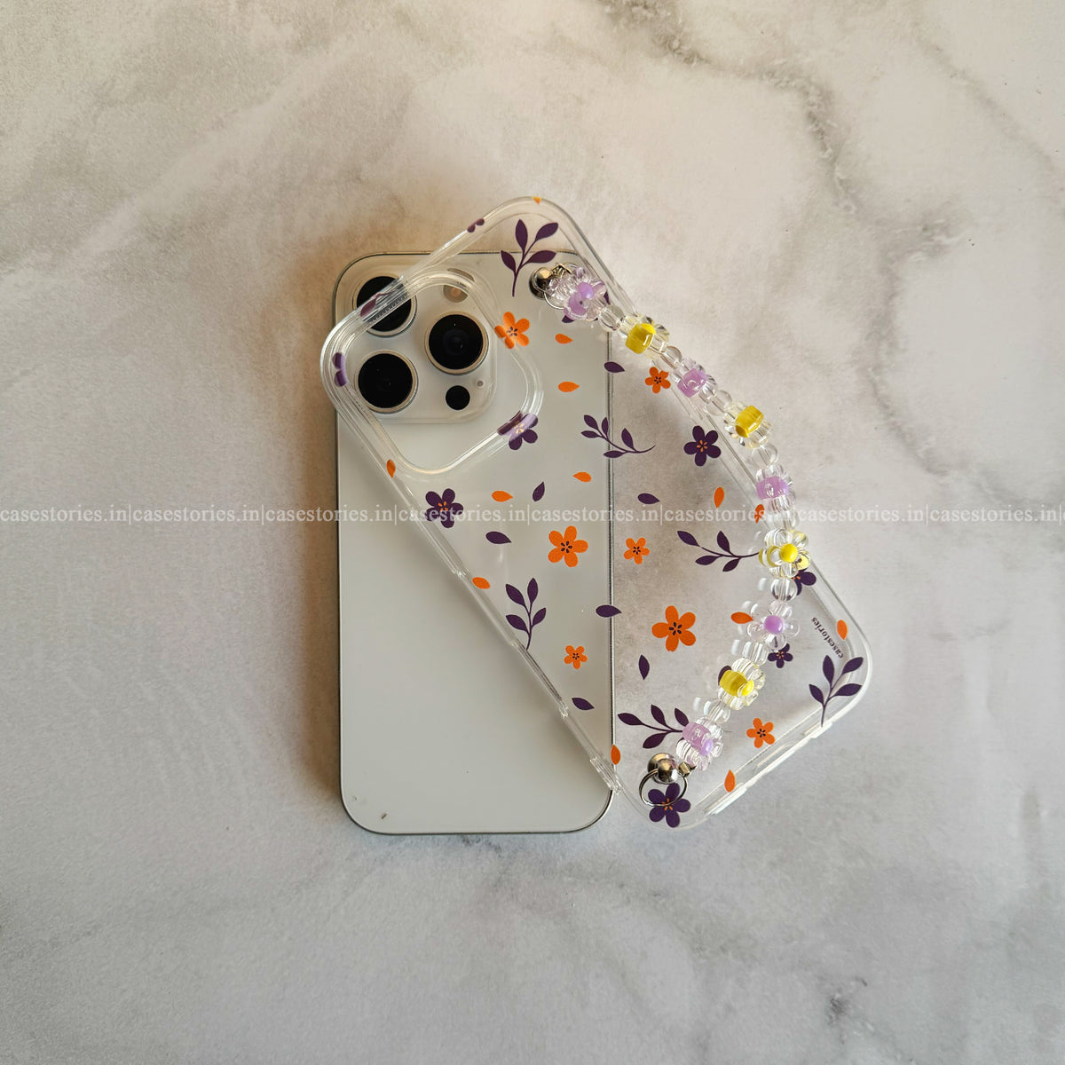 Violet Bloom Transparent Chain Case