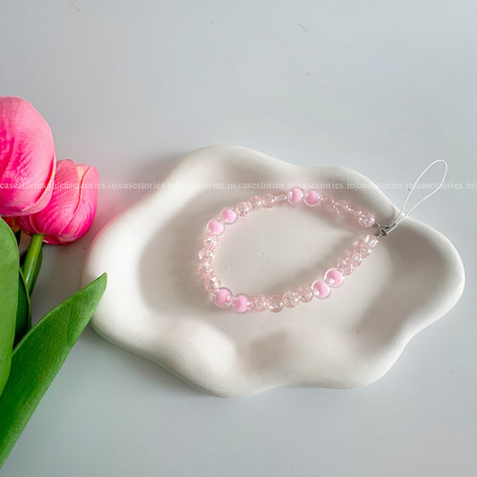 Beige Pink Crystal Glass Mobile Charm
