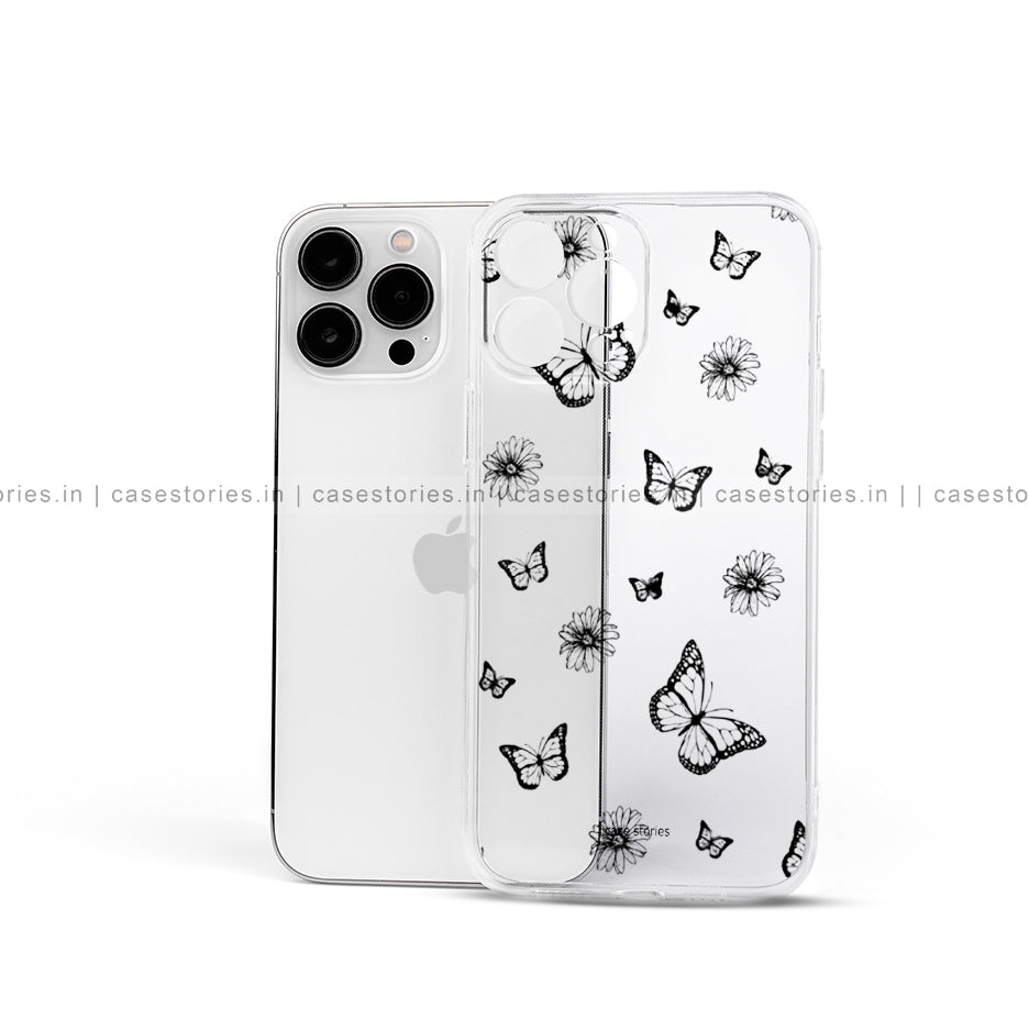 Black Butterfly Pattern Transparent Mobile Cover