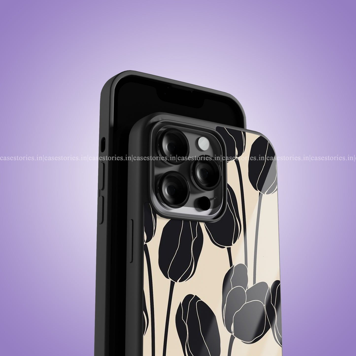 Black Tulips Pattern Floral Premium Glossy Phone Case