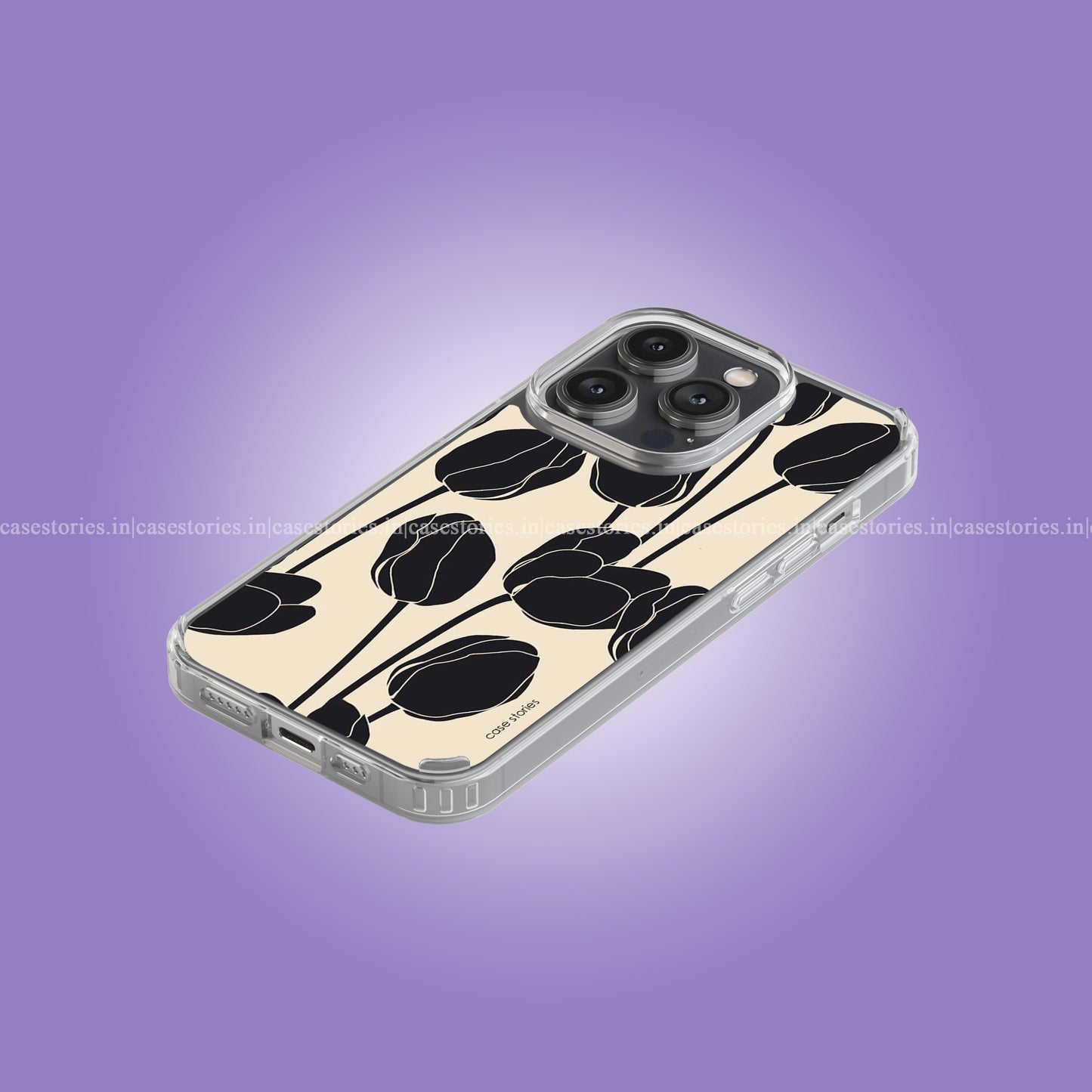 Black Tulips Pattern Floral Soft Case