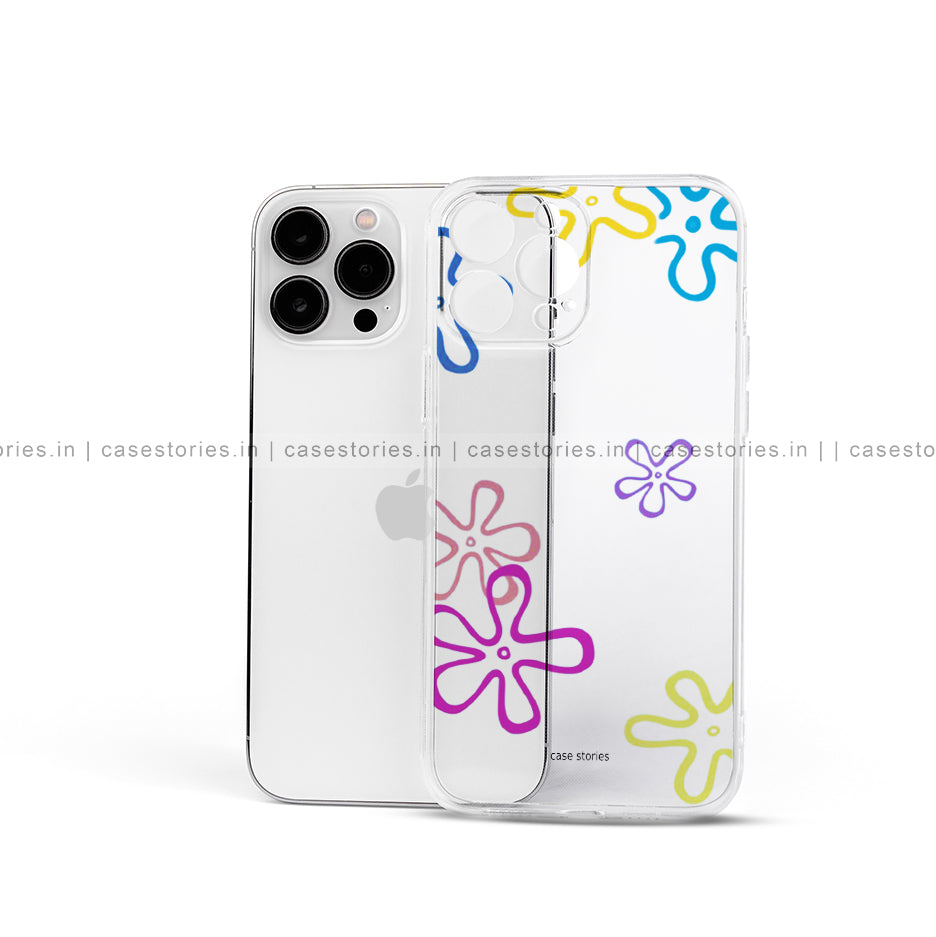 Colorful Doodled Flowers Transparent Mobile Cover