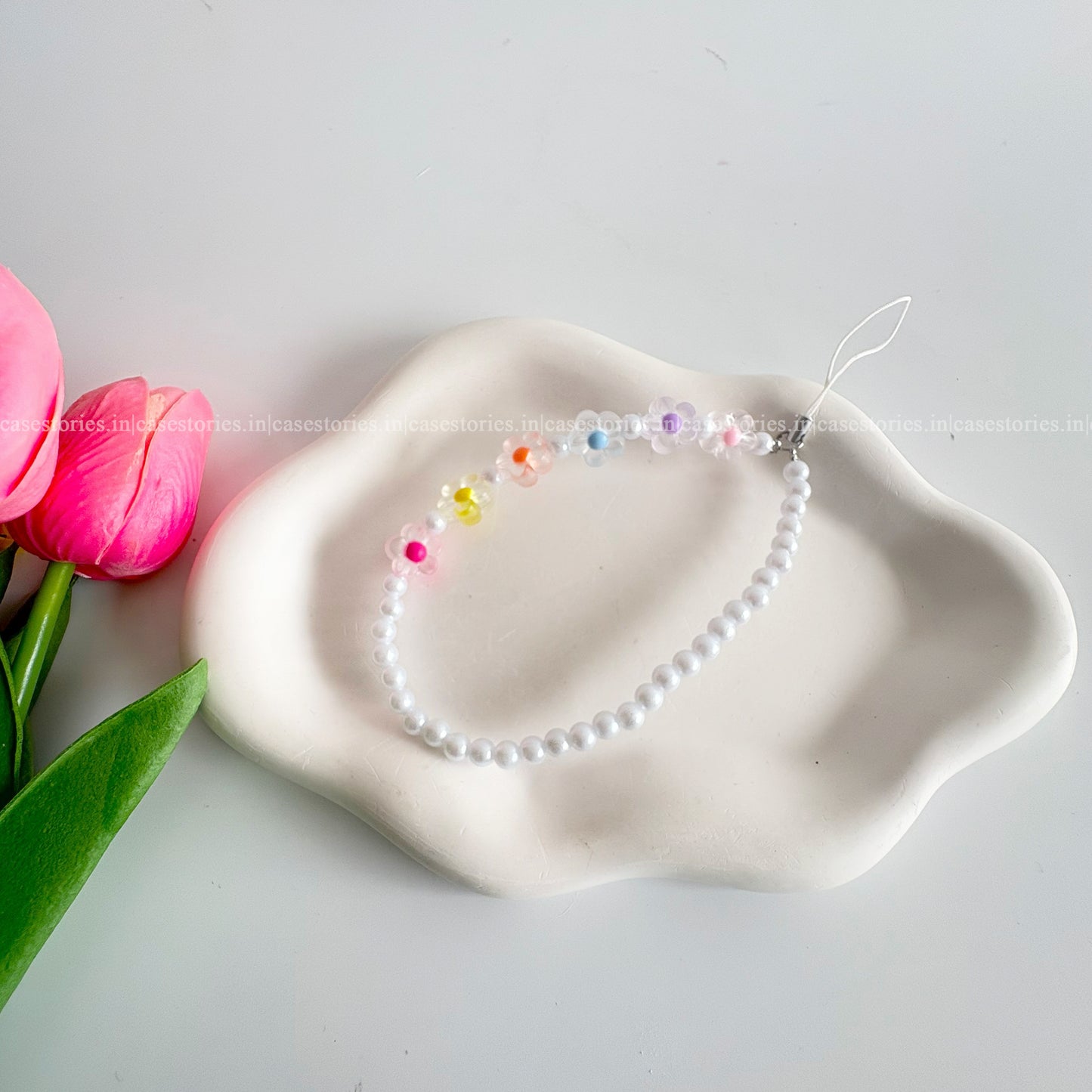 Colorful Aesthetic Flowers with Pearl Mobile Charm