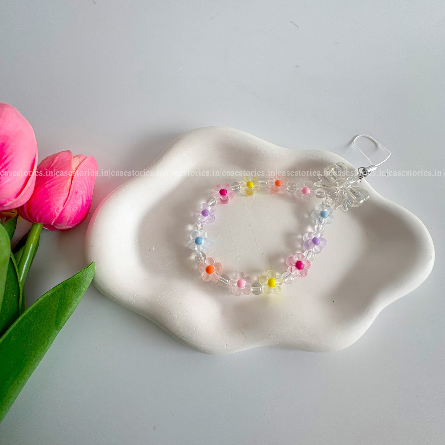 Colorful Aesthetic Flowers with Transparent Bow Mobile Charm