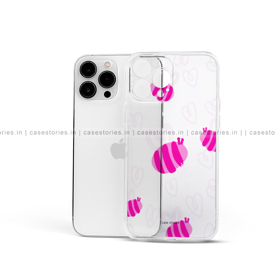 Cute Pink Bees Pattern Transparent Mobile Cover