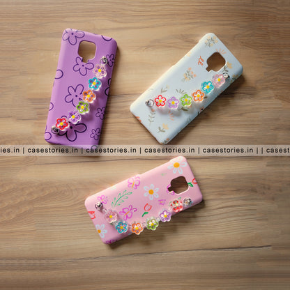 Floral Cover with Transparent floral Beads Chain Mobile Cover