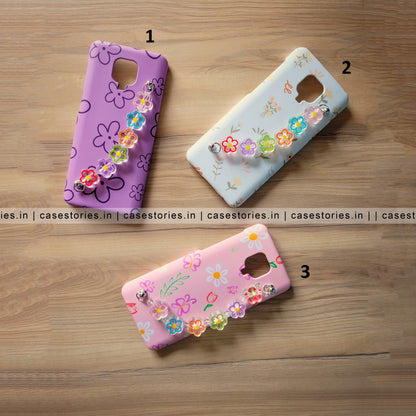Floral Cover with Transparent floral Beads Chain Mobile Cover