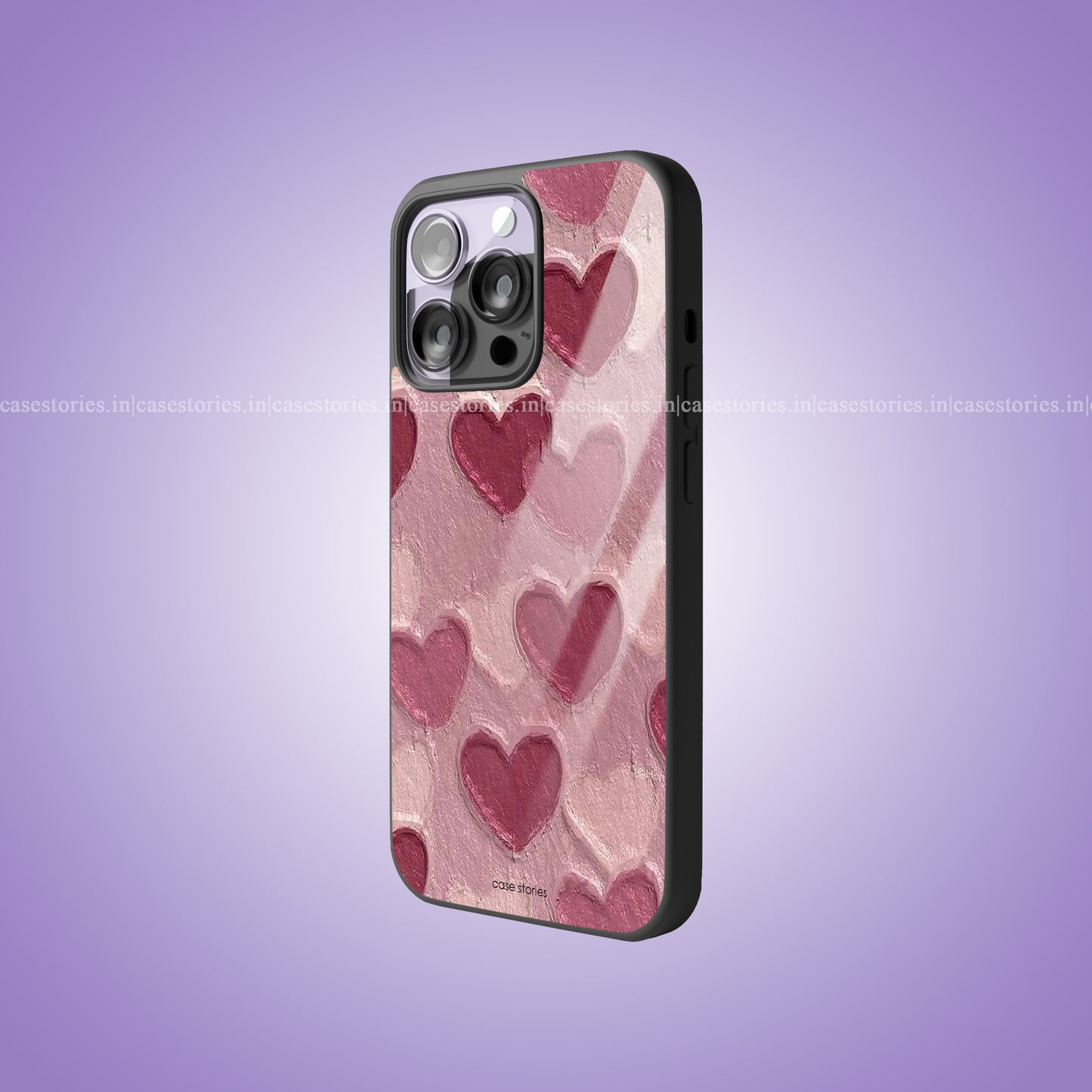 Oil Painted Hearts Pattern Aesthetic Premium Glossy Phone Case