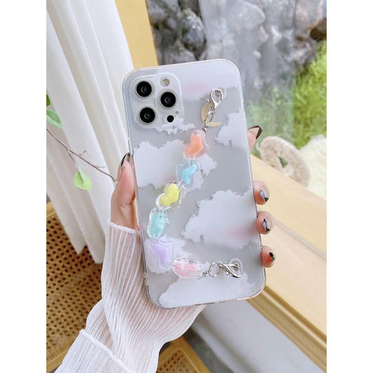 Cloud Pattern Transparent Cover With Candy Heart Chain Mobile Cover