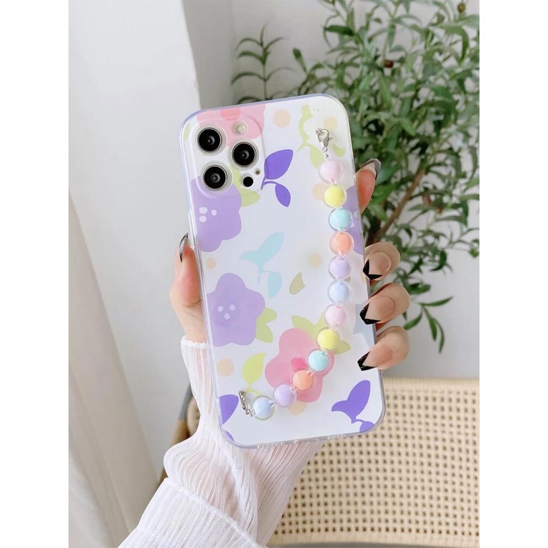 Pastel Floral Pattern Pearl Chain Mobile Cover