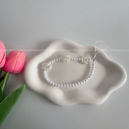 White Tiny Bow with Pearls Mobile Charm