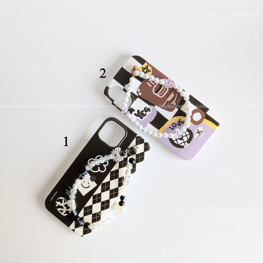 Monochrome With Crystal Beads Chain Mobile Cover