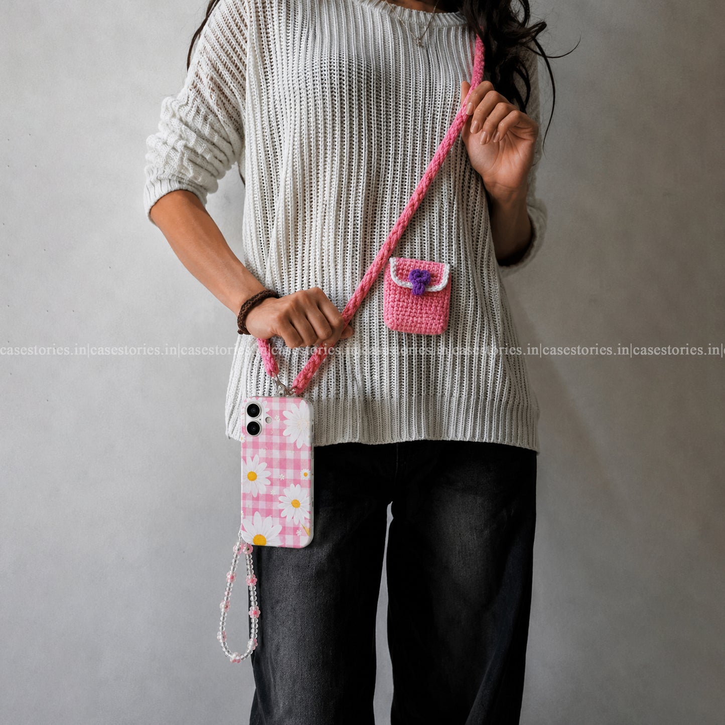 Crochet Pink Phone Slings with Pocket
