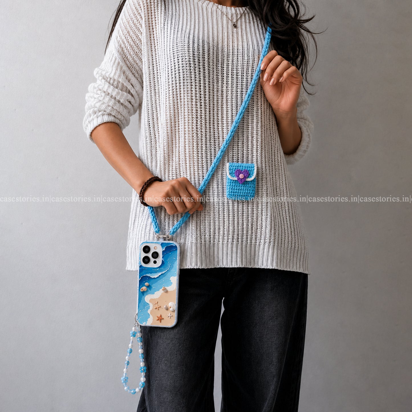 Crochet Blue Phone Slings with Pocket