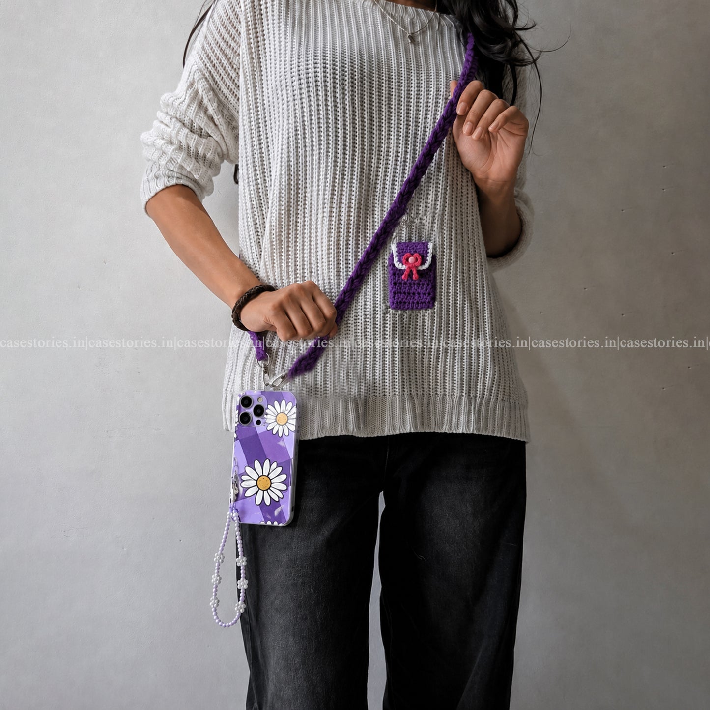 Crochet Purple Phone Slings with Pocket